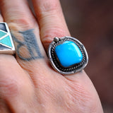 Vintage Sterling Turquoise Roper Ring 8.25