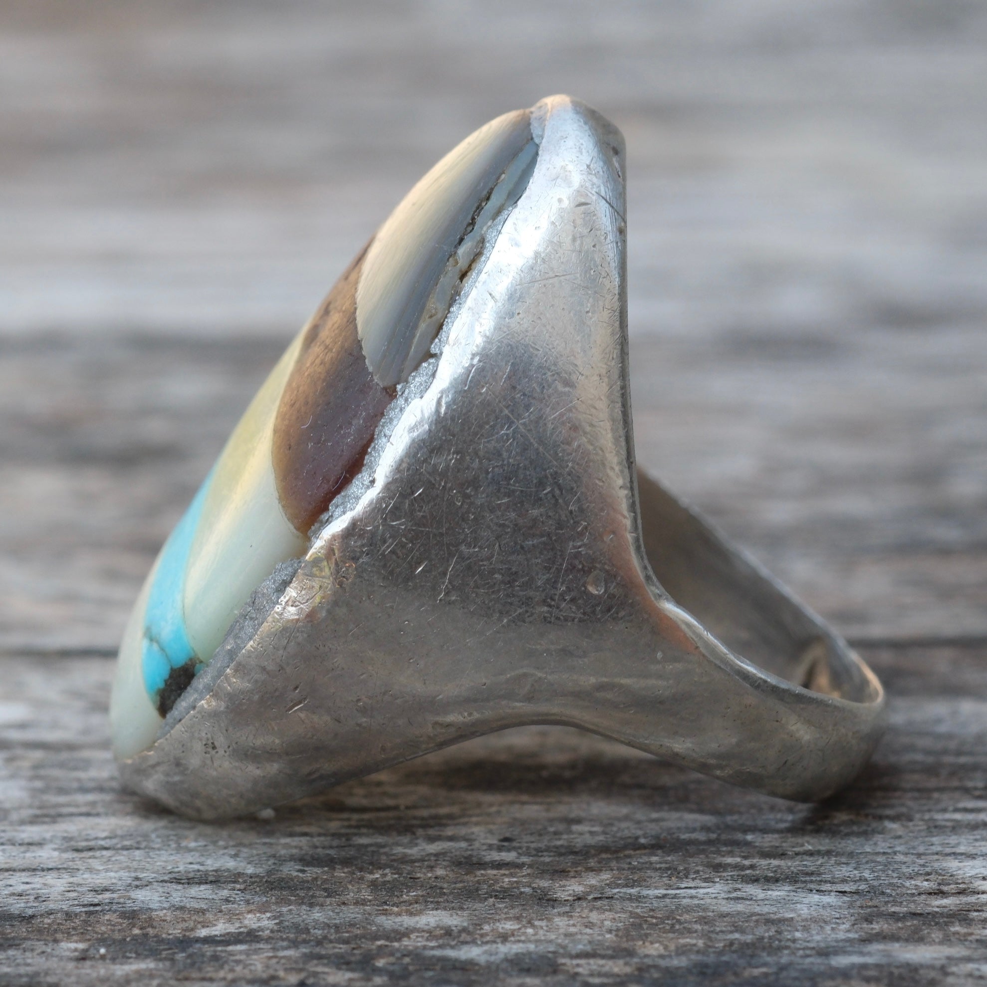Vintage Sterling Multistone Inlay Ring 9.75