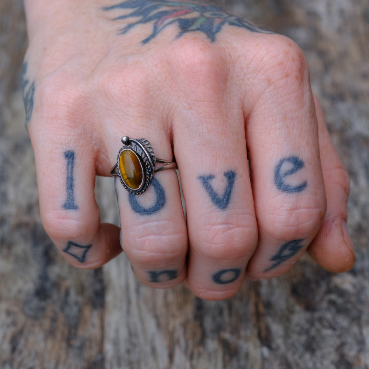 Vintage Sterling Tigers Eye Feather Ring 5.25