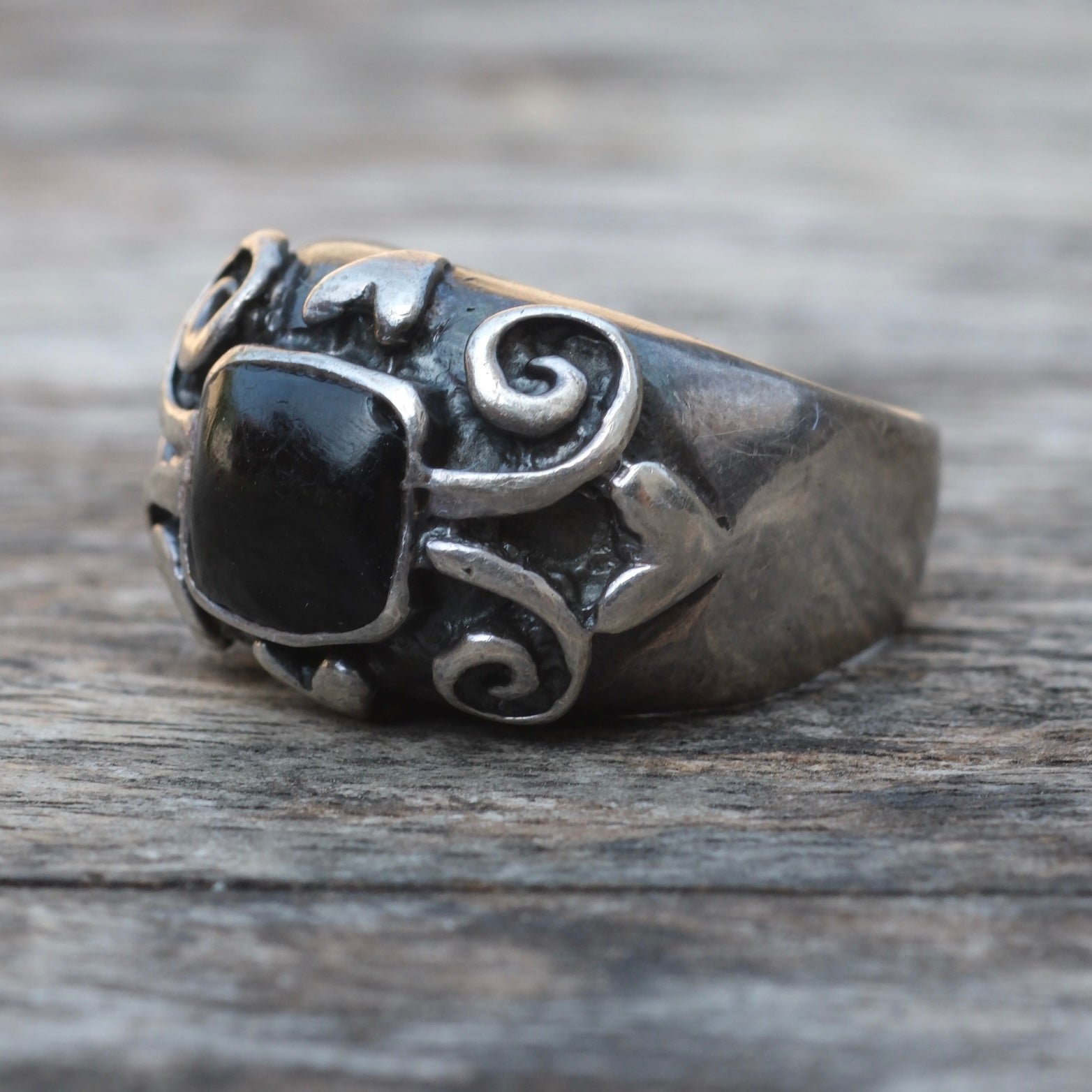 Vintage Sterling Onyx Ring 5.75