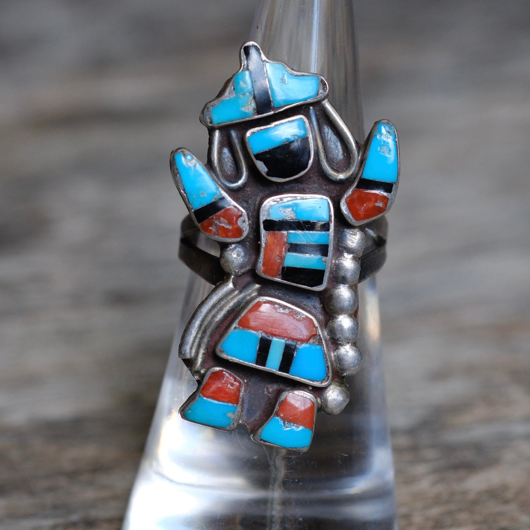 Vintage Sterling Multistone Inlay Dancer Ring 6
