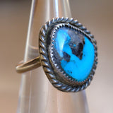 Vintage Sterling Turquoise Roper Ring 5.25