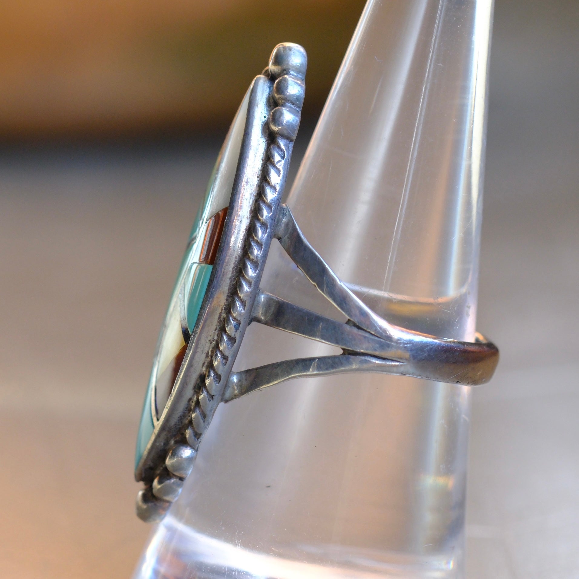 Vintage Sterling Multistone Inlay Ring 8.25