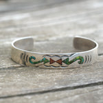 Vintage Sterling Turquoise and Coral Inlay Cuff