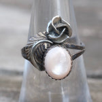 Vintage Sterling Mother Of Pearl Feather Ring 7.25