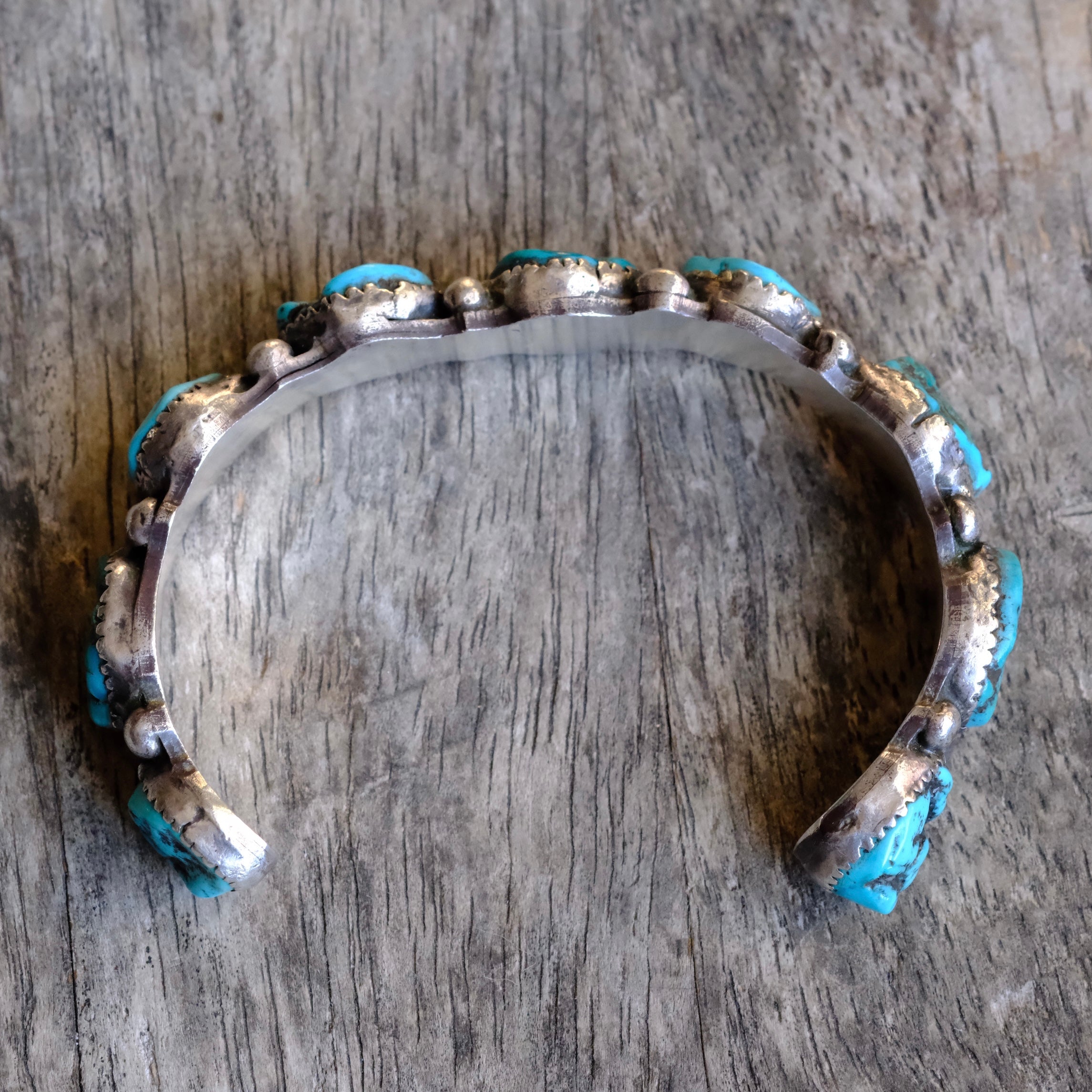 Vintage Sterling 9-Stone Turquoise Cuff Bracelet
