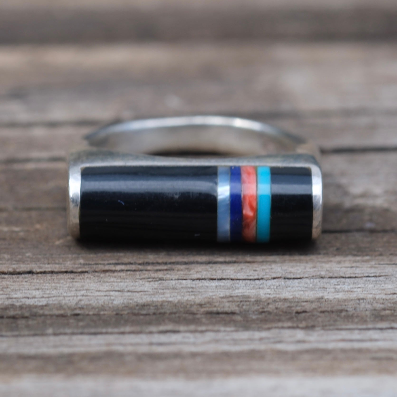 Vintage Sterling Multistone Inlay Band Ring 6