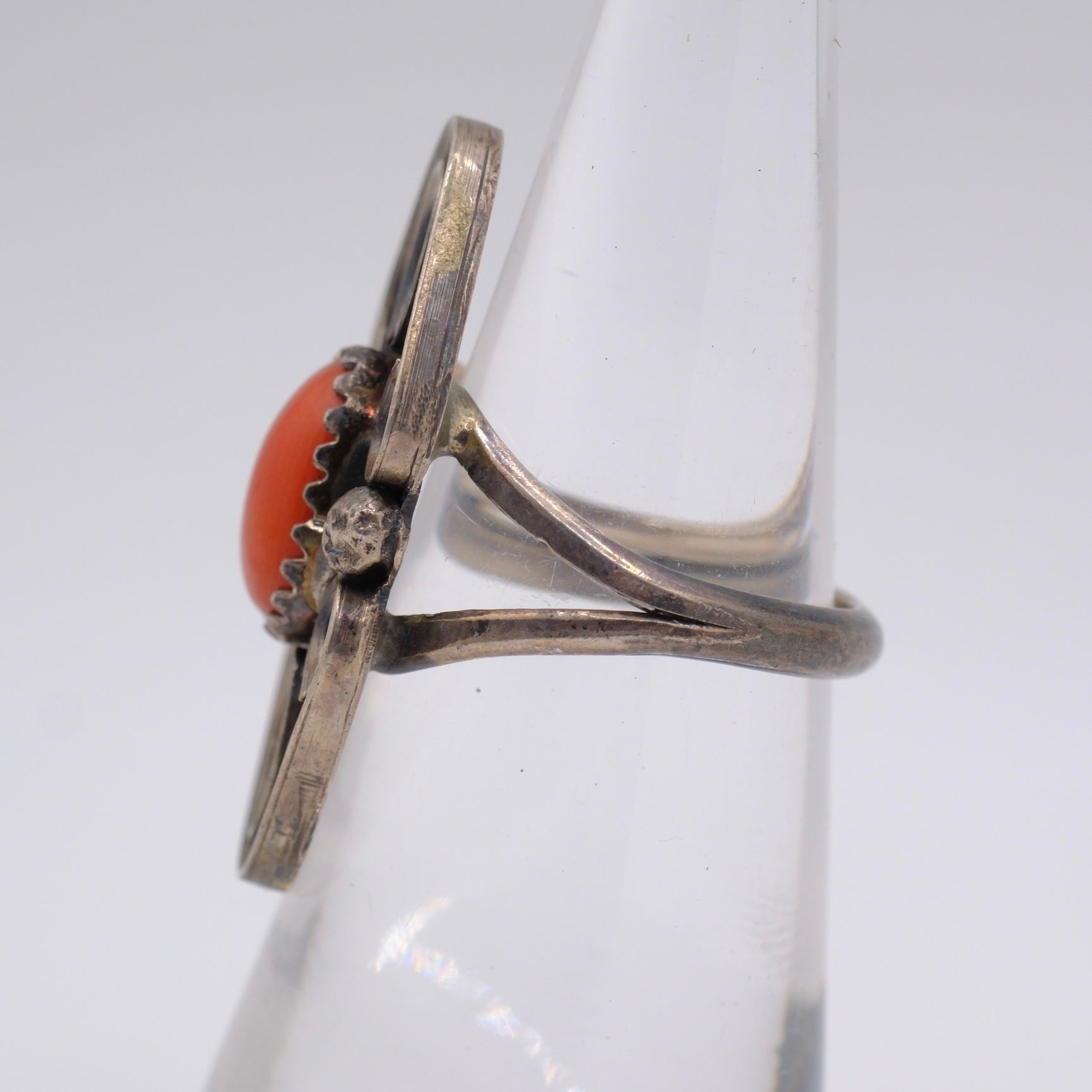 Vintage Sterling Coral Ring 5.5