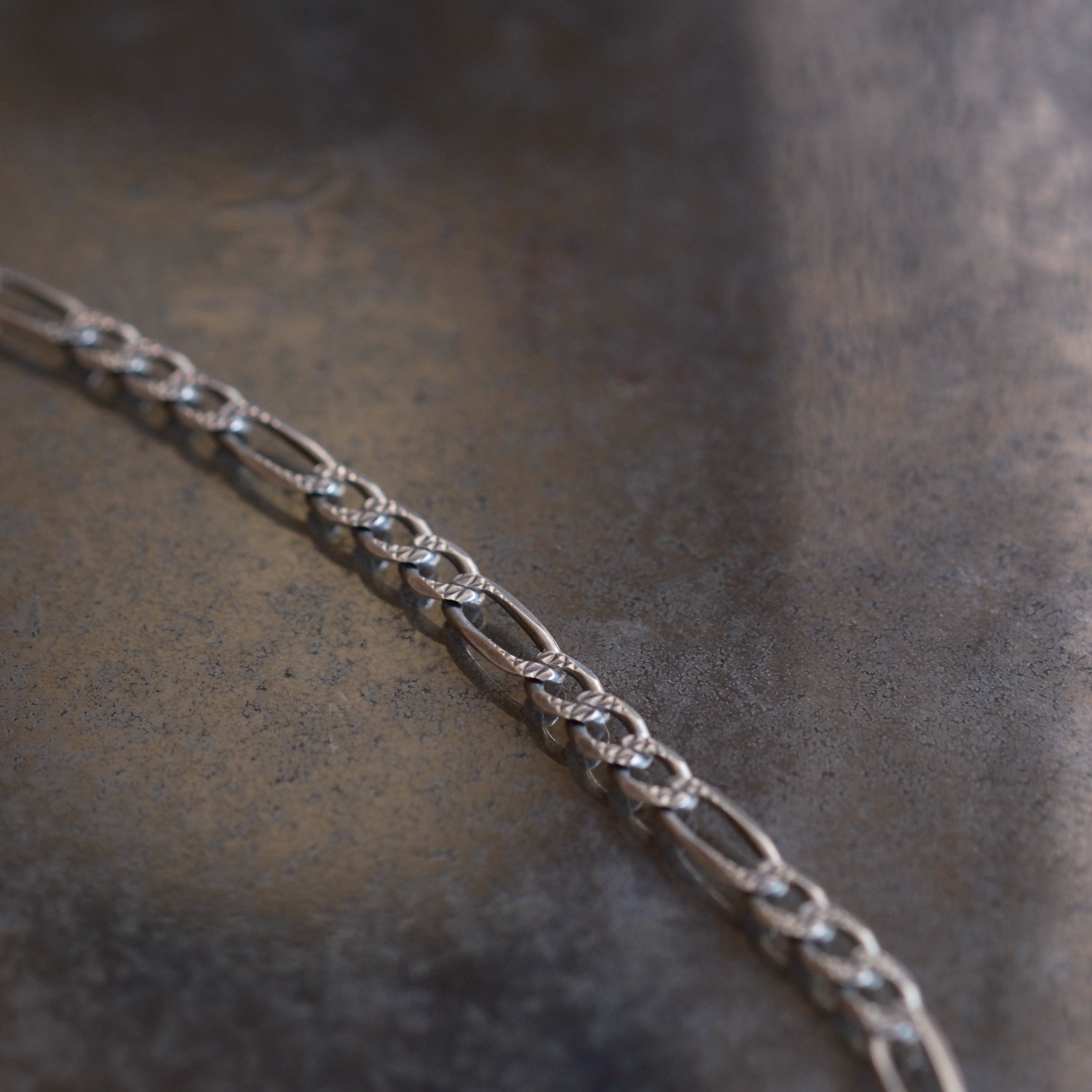 Vintage Sterling Silver Textured Figaro Chain Necklace 22.5"