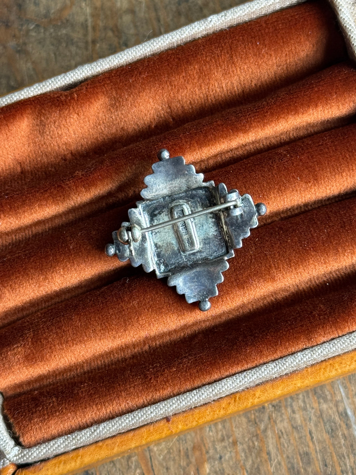 Vintage Sterling Silver Diamond Marcasite Pin