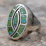 Vintage Sterling Crushed Turquoise Inlay Hummingbird Ring 11.5