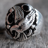 Vintage Sterling Onyx Eagle Ring 11