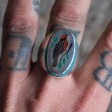 Vintage Sterling Inlaid Robin Ring 11.75