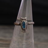 Vintage Sterling Crushed Turquoise Owl Ring 4.75