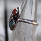 Vintage Sterling Zuni Turquoise and Coral Snake Ring 6.25