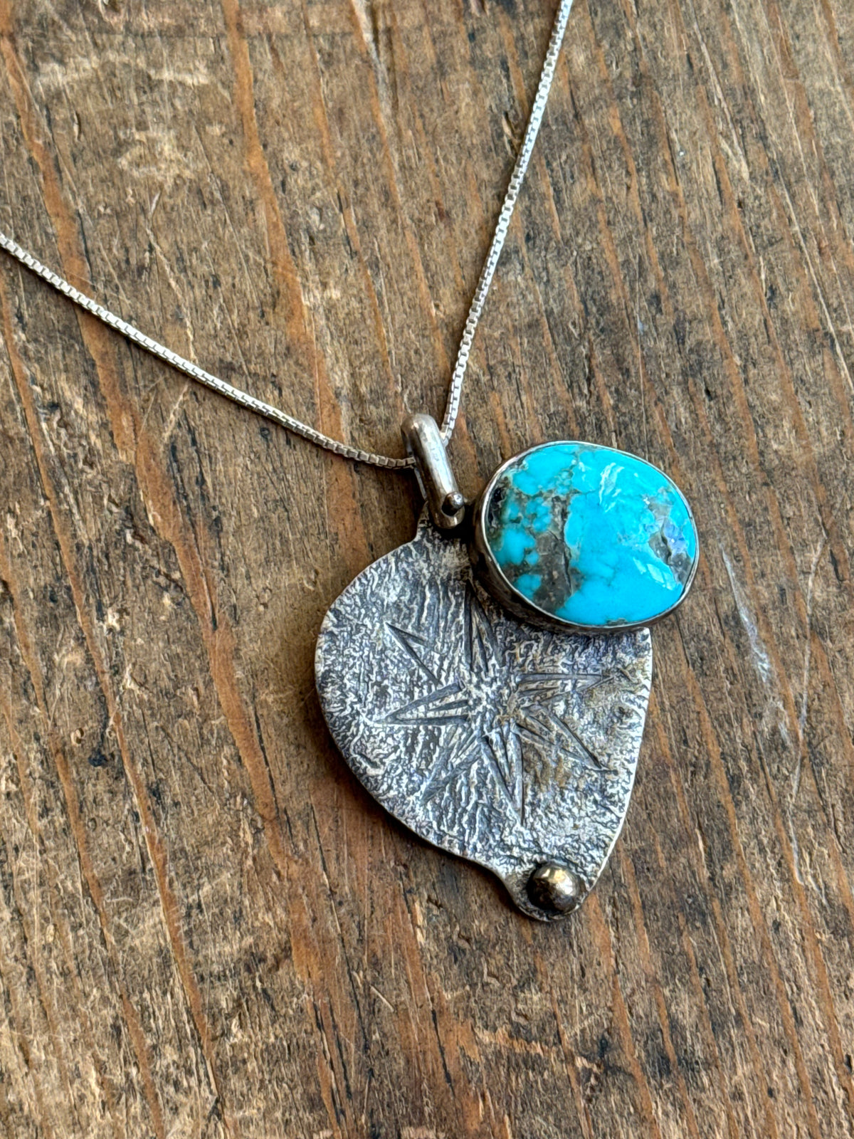 Vintage Sterling Silver Modernist Turquoise Star Necklace