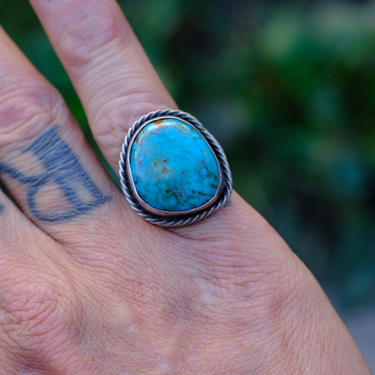 Vintage Sterling Turquoise Roper Ring 6.5