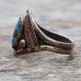 Vintage Sterling Turquoise Feather Ring 11.75