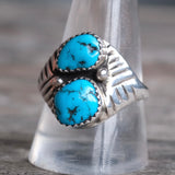 Vintage Sterling 2- Stone Turquoise Band Ring 11