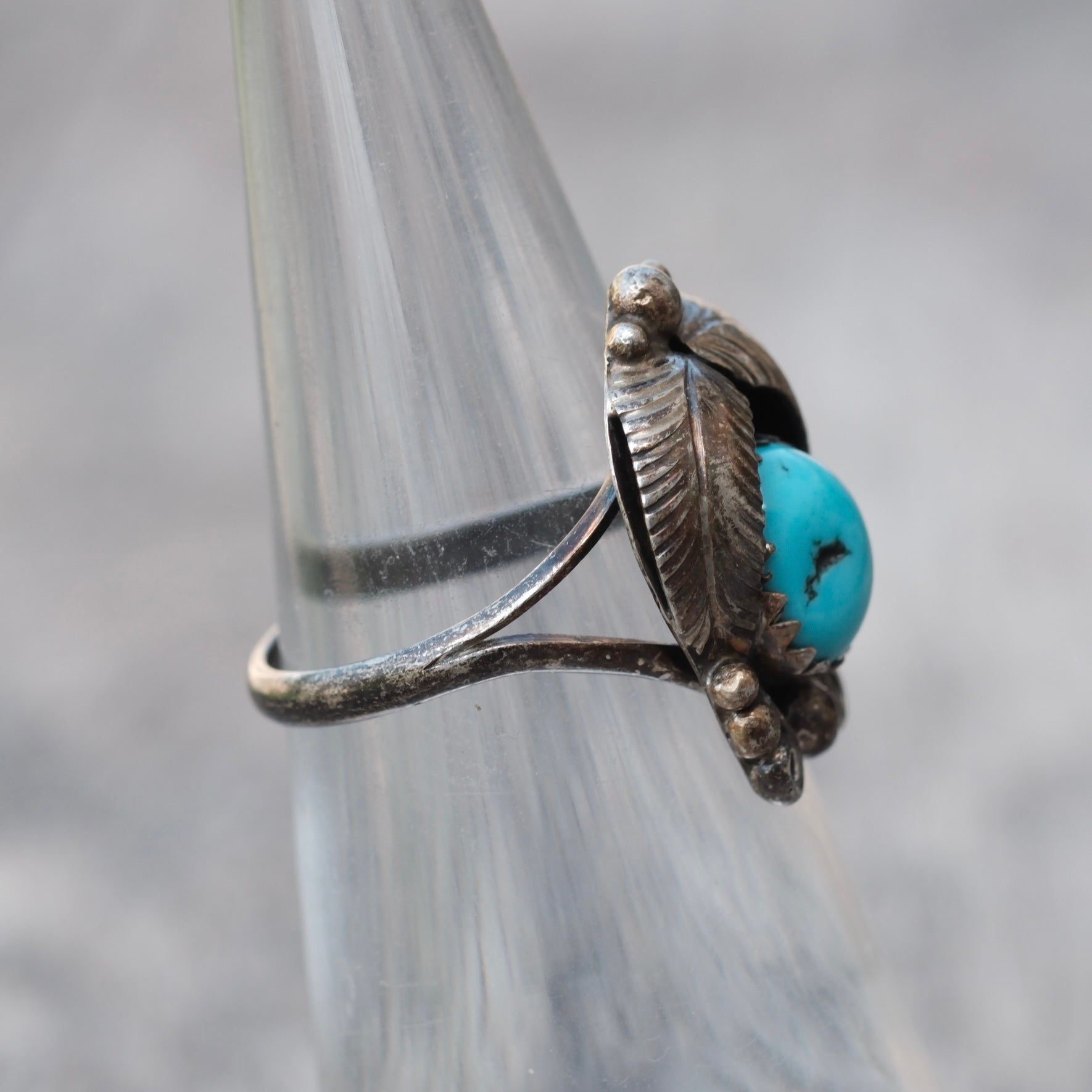 Vintage Sterling Turquoise Feather Ring 4.75