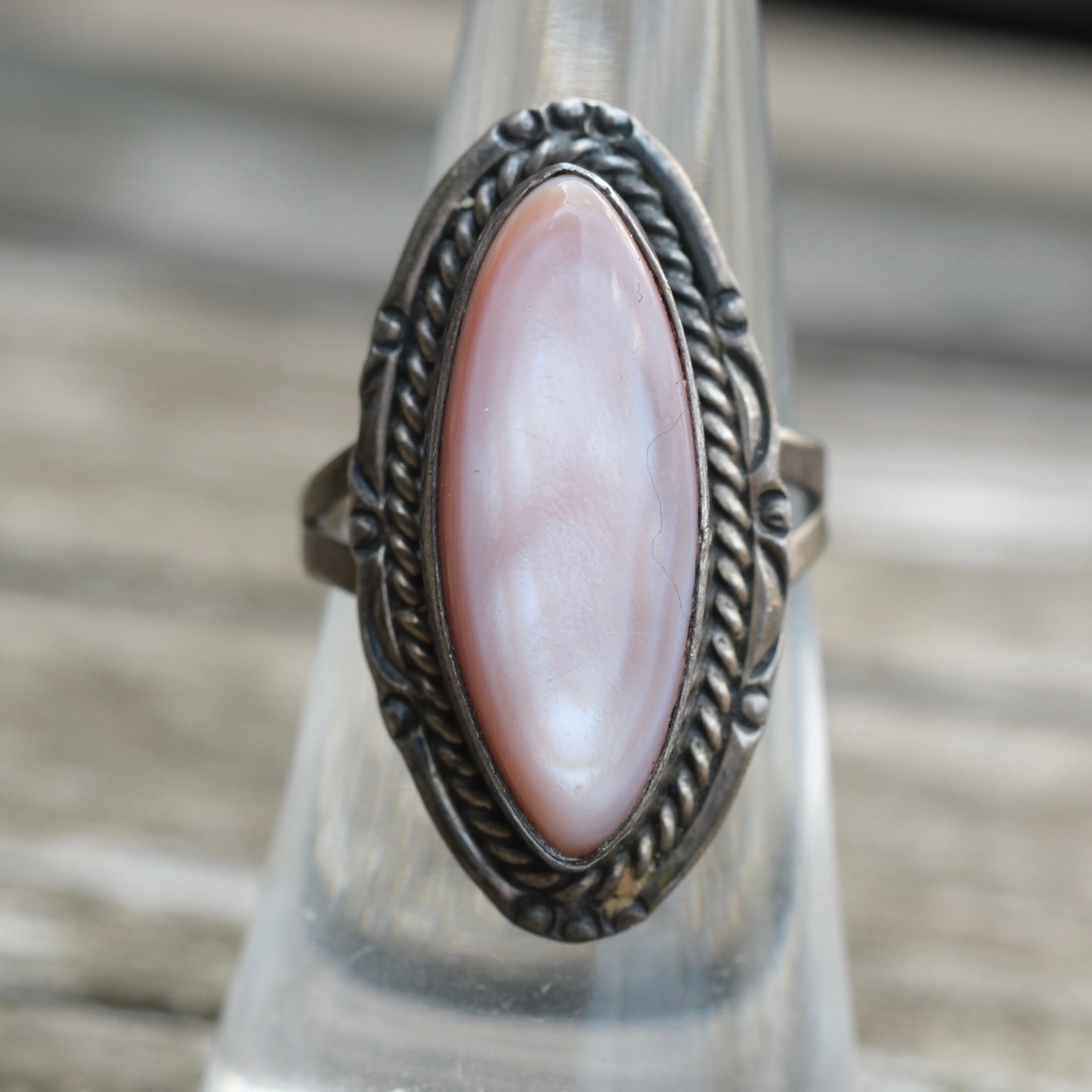 Vintage Sterling Mother Of Pearl Ring 6.25