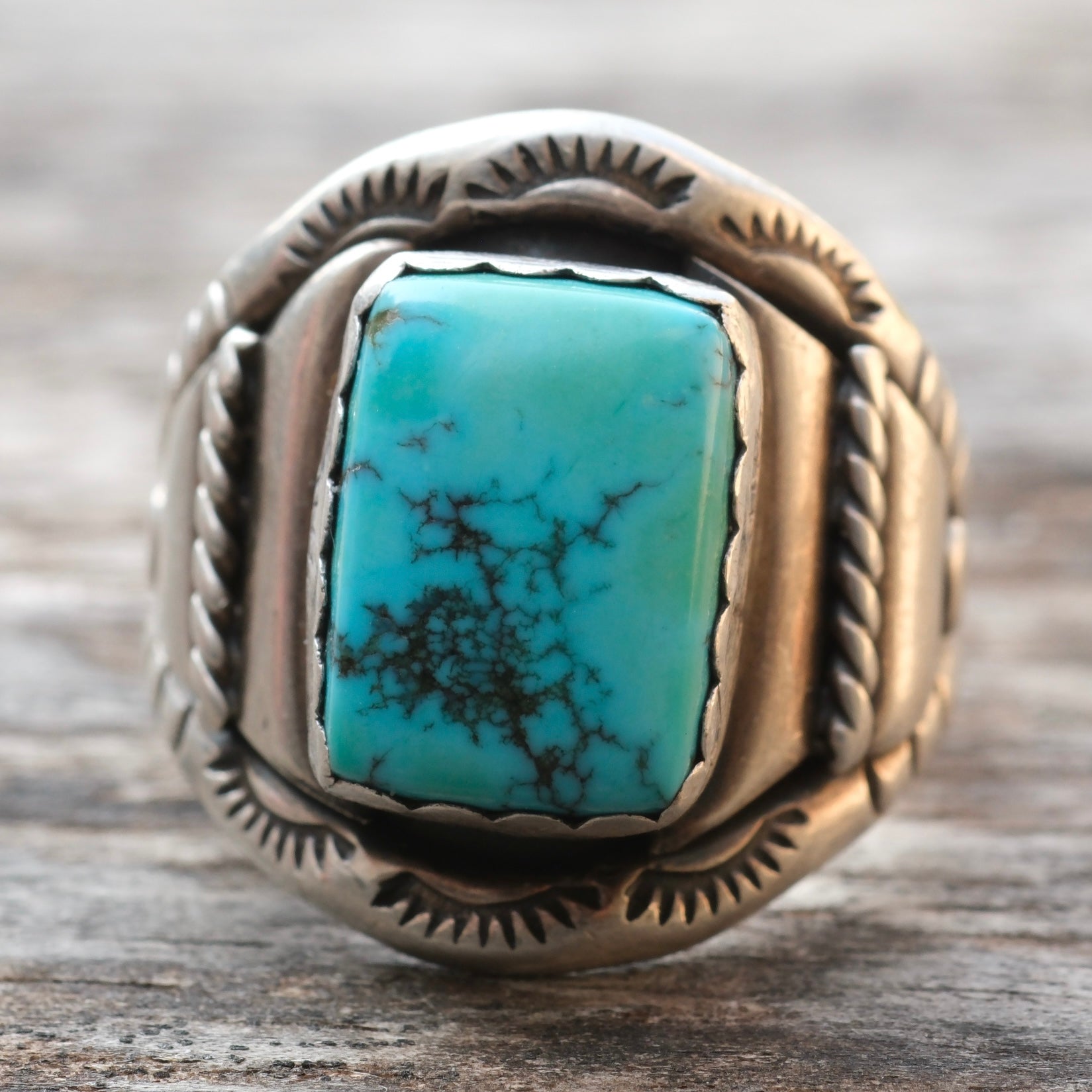 Vintage Sterling Turquoise Stamped Ring 11
