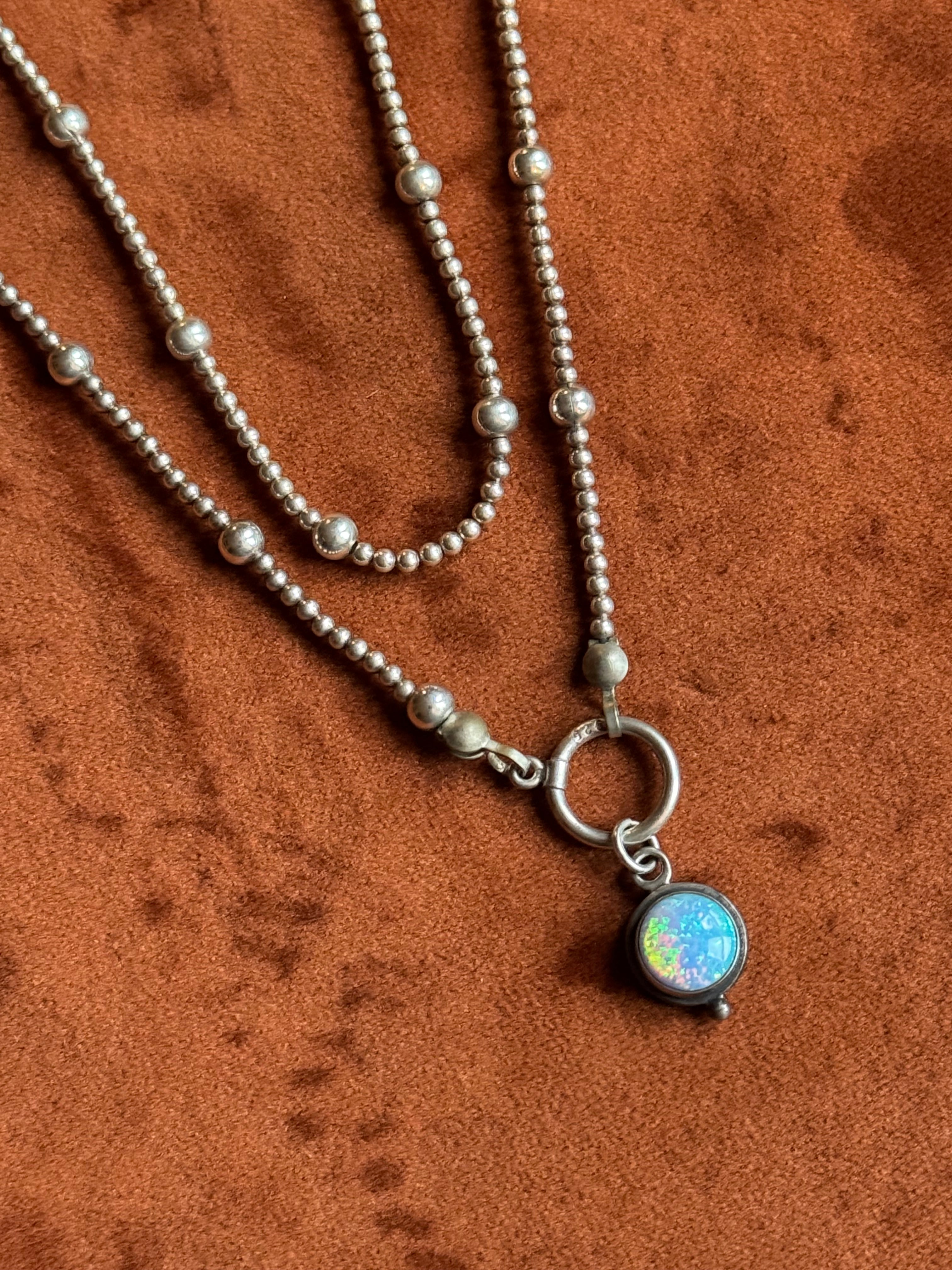 Vintage Sterling Silver 15” Beaded Opal Chain Necklace