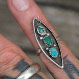 Vintage Sterling 3- Stone Turquoise Ring 4.25