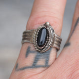 Vintage Sterling Onyx Feather Ring 7