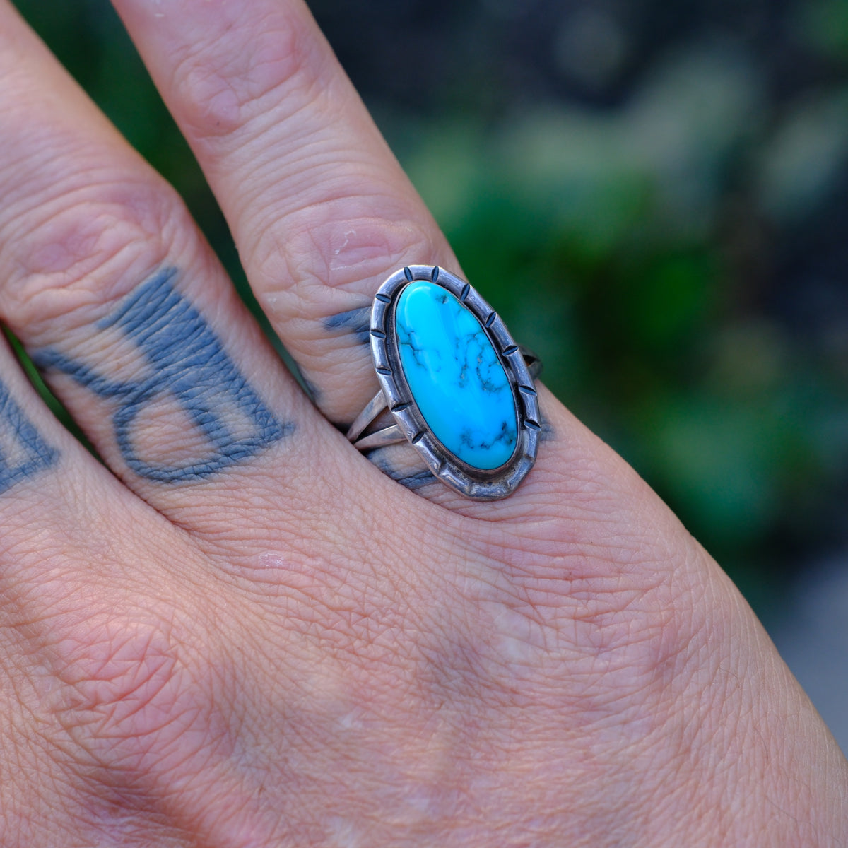 Vintage Sterling Turquoise Ring 7.5
