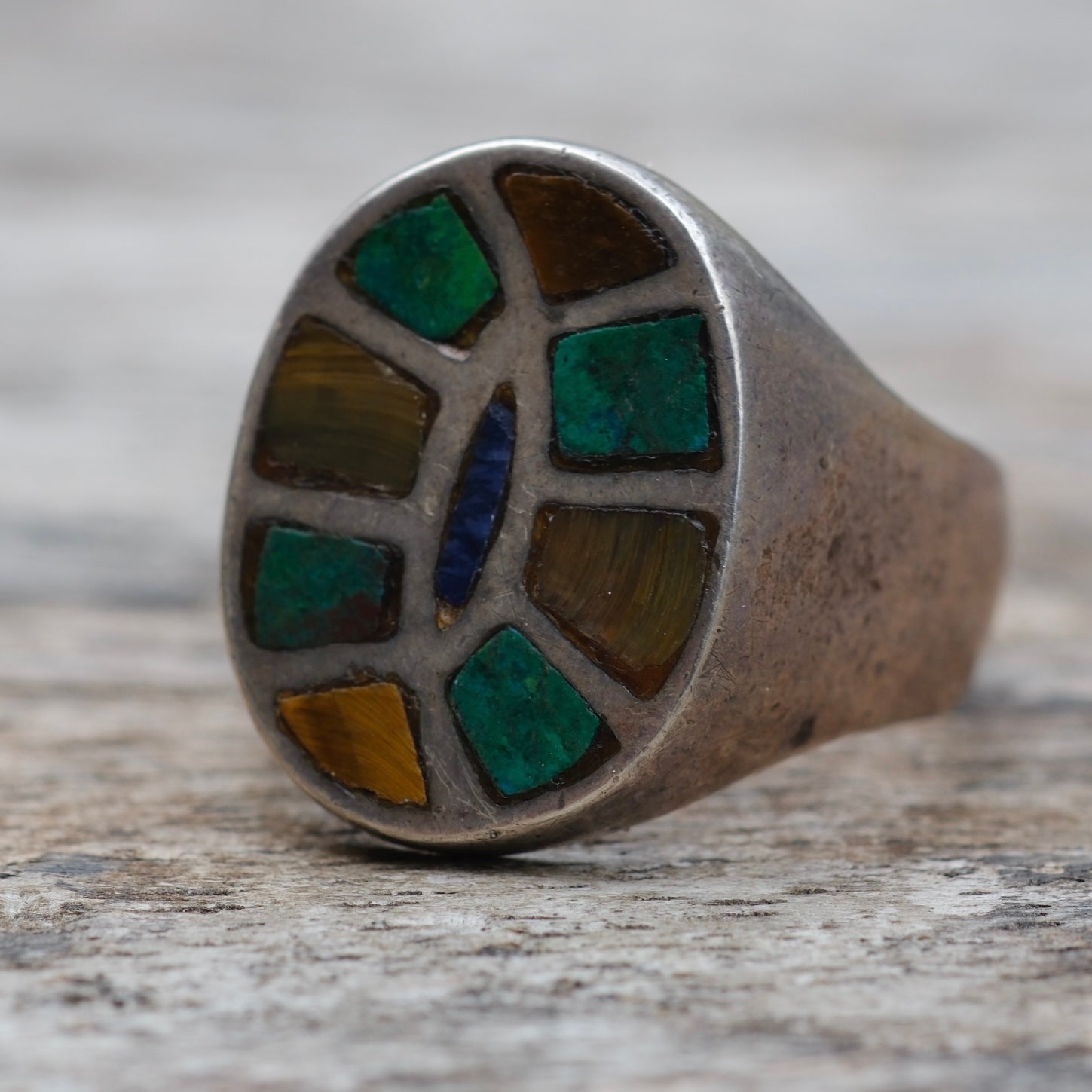 Vintage Sterling Multistone Inlay Ring 8