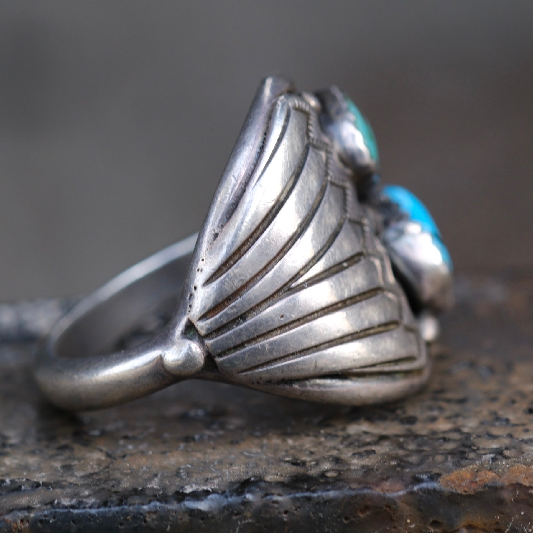 Vintage Sterling Asymmetrical Ribbed Ring 11.5