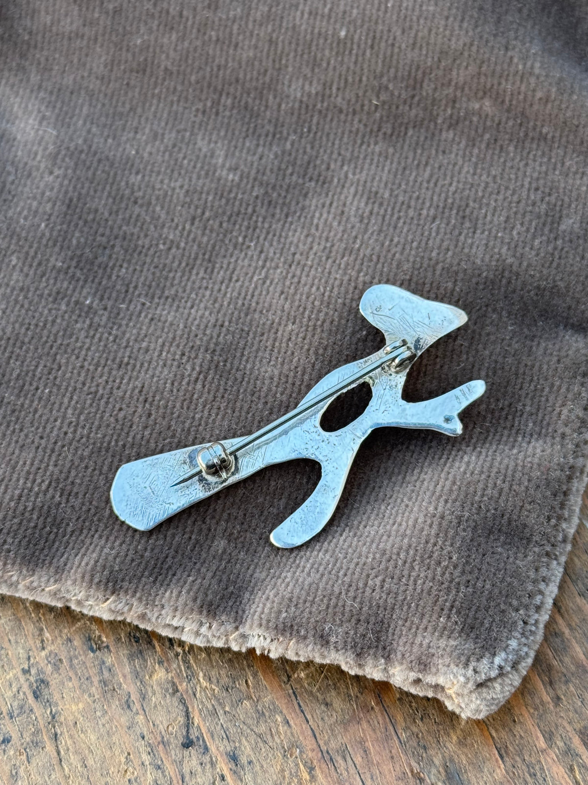 Vintage Sterling Silver Turquoise Sandcast Roadrunner Pin