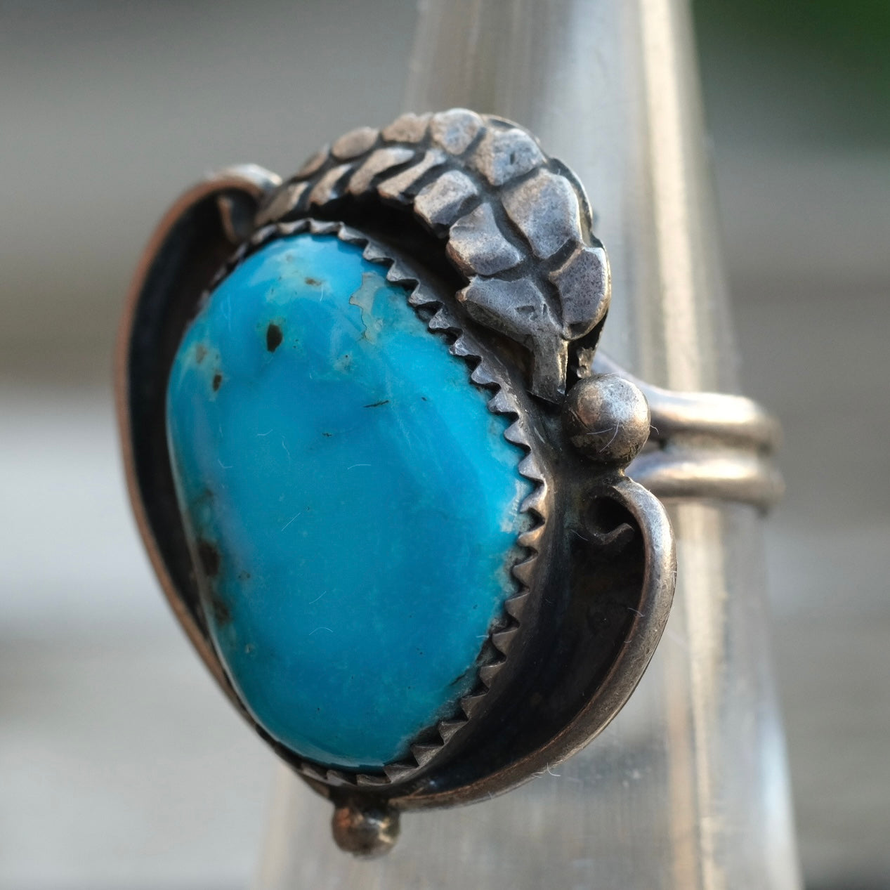 Vintage Sterling Turquoise Feather Ring 6.25