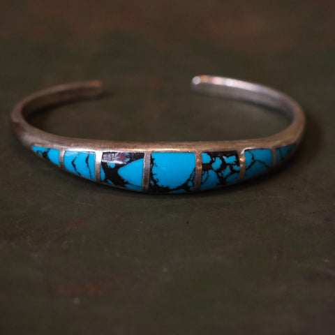 Vintage Sterling Turquoise Inlay Cuff