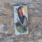 Vintage Turquoise and Coral Feather Money Clip