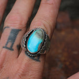 Vintage Sterling Turquoise Ribbed Band Ring 9.25