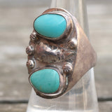 Vintage Sterling 2-Stone Turquoise Feather Ring 8.5