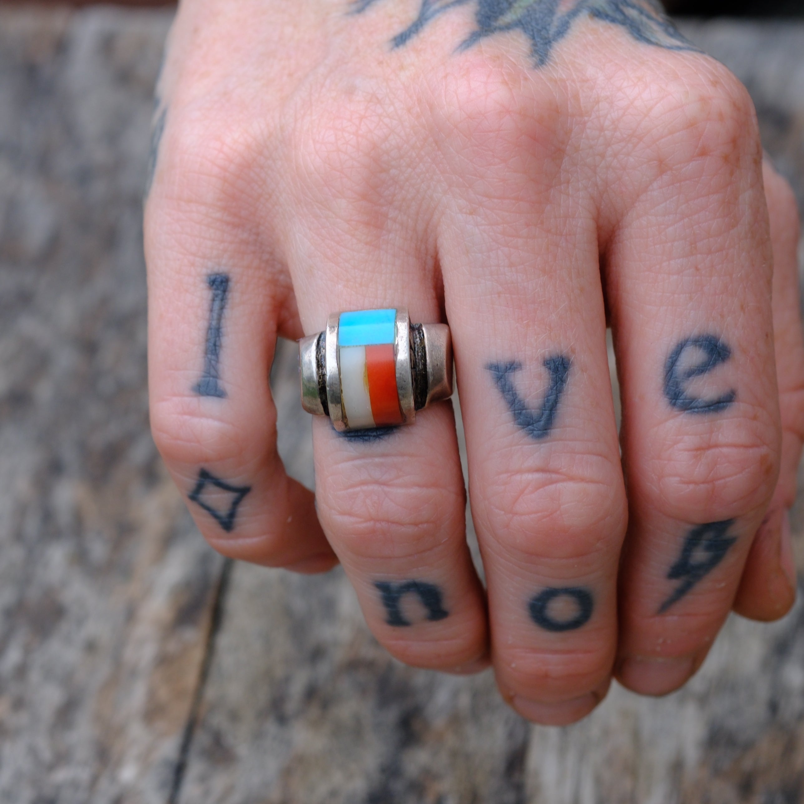 Vintage Sterling Centennial Inlay Ring 5.25