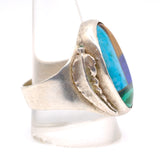 Vintage Sterling Multisistone Inlay Feather Ring 12