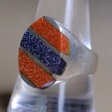 Vintage Sterling Goldstone Inlay Striper Ring 11.25