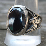 Vintage Sterling Hematite Thunderbird Ring 12