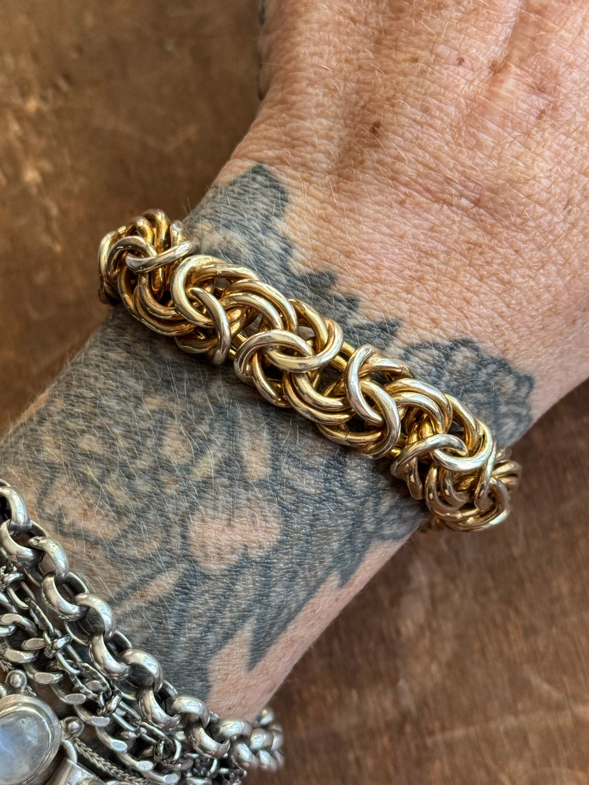 Vintage Sterling Silver 7.75” Gold-Tone Byzantine Chain Bracelet