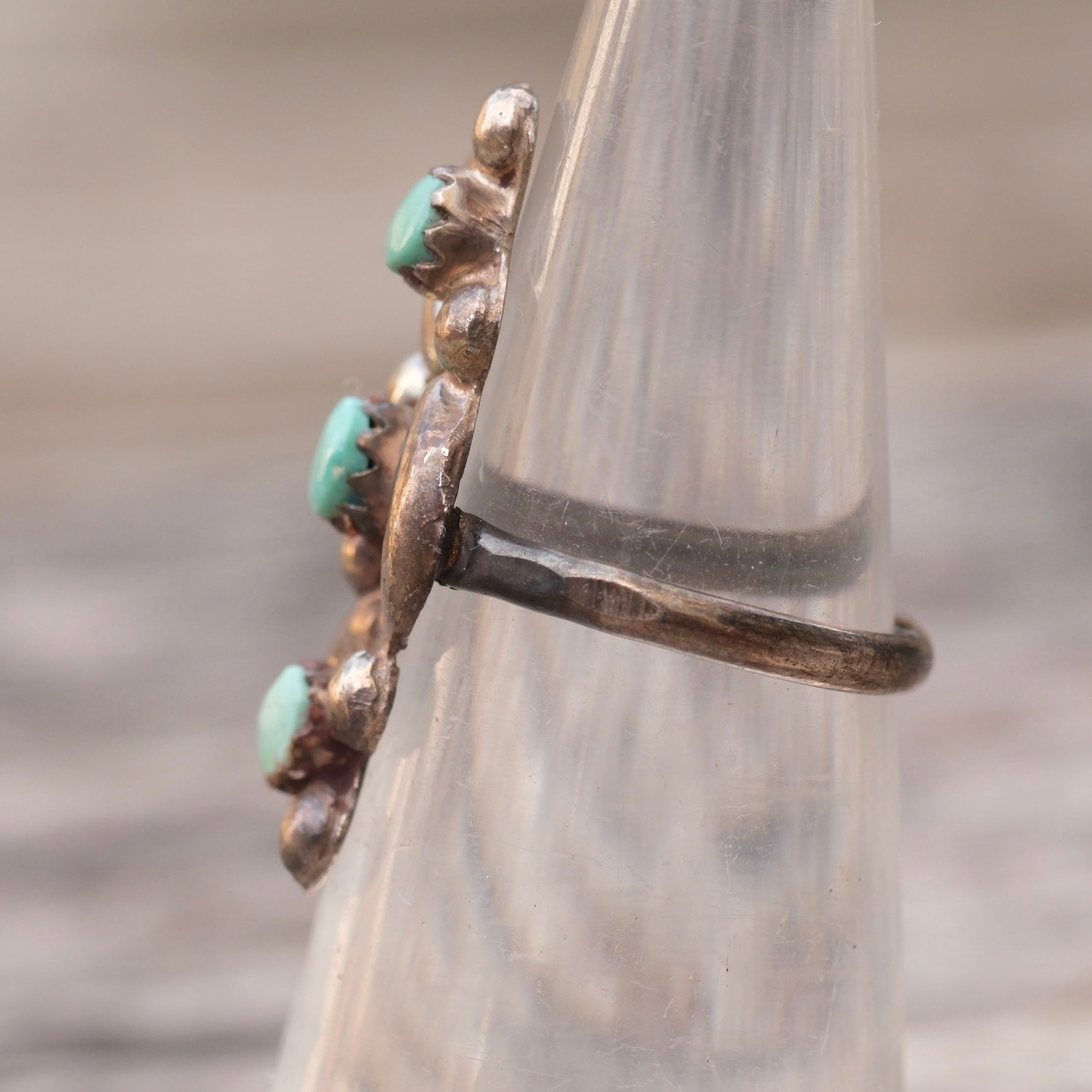 Vintage Sterling 3-Stone Turquoise Ring 4.5
