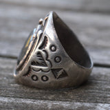 Vintage Sterling Hematite Lucky Horseshoe Ring 6.25