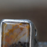 Vintage Sterling Petrified Wood Stamped Band Ring 10.5