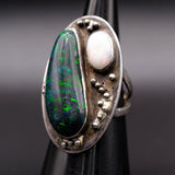 Vintage Sterling Mother Of Pearl and Faux Opal Ring 6.75