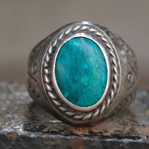 Vintage Sterling Stamped Turquoise Ring 12.5