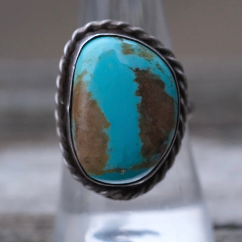 Vintage Sterling Turquoise Roper Ring 8.5