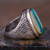 Vintage Sterling Zuni Inlay Textured Ring 9